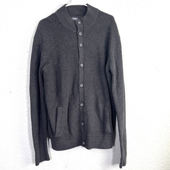 Van Heusen Other - Van Heusen Cardigan Mens XL‎ Gray Never Tuck Ribbed Button Up Mock Neck Sweater